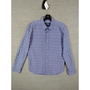 Robert Graham Mens‎ Shirt Medium Blue Geometric Button Up Dress Casual